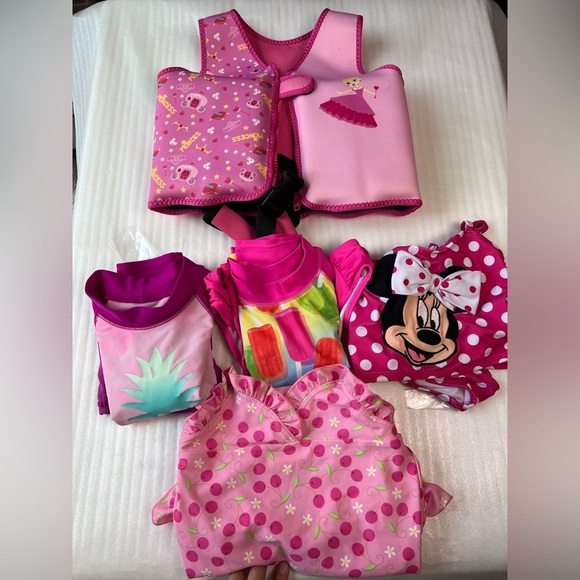 Disney Pink Minnie Mouse Swimwear 3T Girls Life Vest Beach Summer Rushguard - Picture 1 of 16